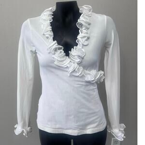 Anne Fontaine Ruffled Faux Wrap Blouse Women’s 38 (US 6) France Made Glam Preppy